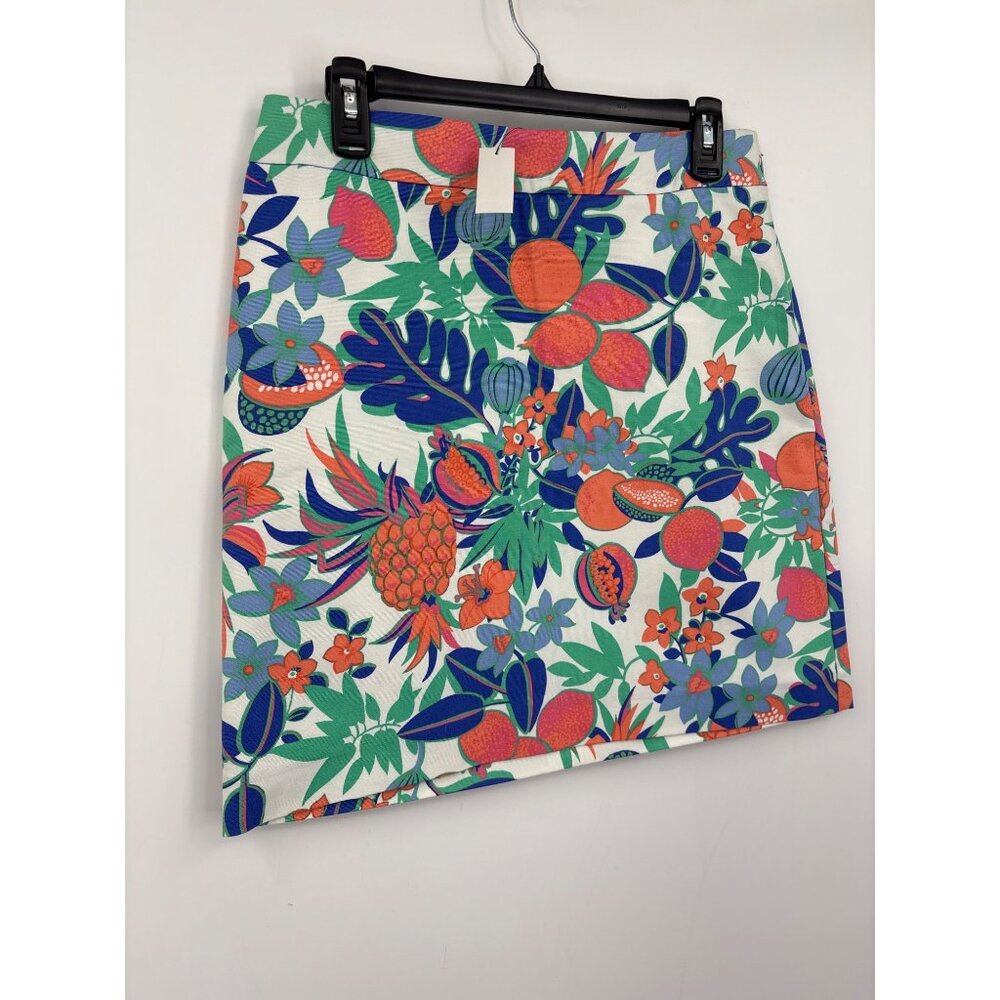 Talbots Fruit Floral Canvas Skirt Blue Green Orange Size 6 NEW - Picture 2 of 8